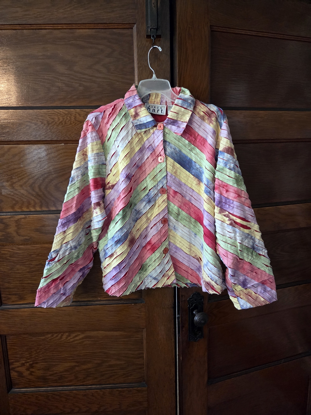 Vintage Keren Heart Rainbow Striped Button-Up Jacket Xl